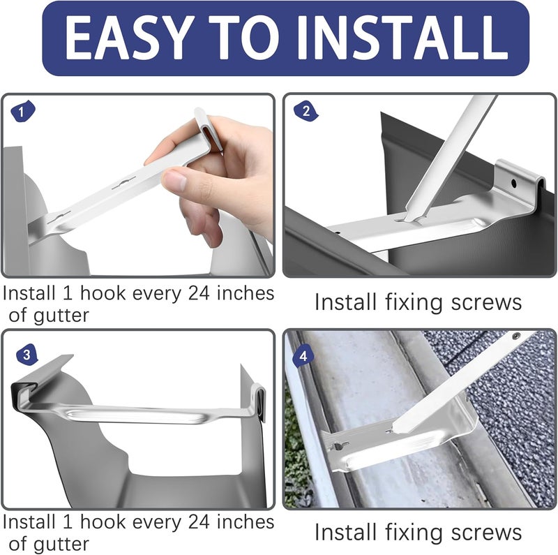 Mindoub 5 Sets 5" Aluminum Roof Gutter Hangers 5" Gutter Clips with Straps for Eavesless Fixing Aluminum and Steel Gutters with Rust-Resistant Screws Include Strong Durable Roof Gutter Support Solution - Image 3